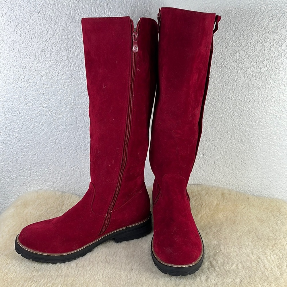 Red knee-high boots size 10